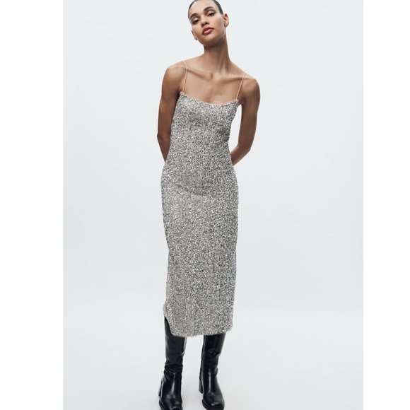 Zara SEQUIN SLIP DRESS ZW COLLECTION - Picture 13 of 16